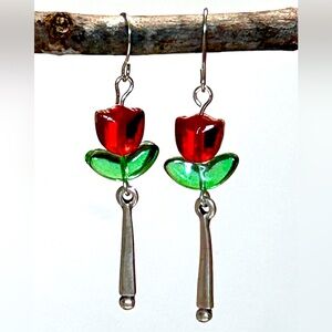 Antique Silver and Tulips Earrings
